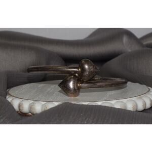 Vintage Mexico EFS Sterling Silver Puffy Heart Bangle Bracelet 17.3G / 8in